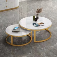 Table basse en bois avec plateau en marbre brillant, design unique, ronde, blanche, avec tiroir de rangement, pour salon, vente chaude, lot de 2
