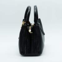 Sac à main pour femme en cuir PU noir tressé à motif tissé, sac fourre-tout à poignée supérieure