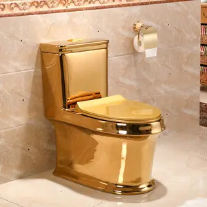 Vente en gros de marchandises sanitaires Wc piège en S à double chasse salle de bain toilettes dorées en céramique avec couvre-siège à fermeture en douceur