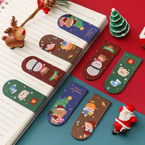 Pembatas Buku Magnetik Natal dengan Kartu Ucapan Klip Pembatas Buku Manusia Salju Santa Lucu untuk Anak-anak