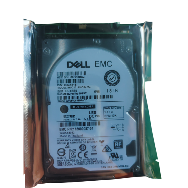 Dell EMC 1.8TB 10K SAS 12Gbps 2.5" Enterprise Hard Drive HUC101818CS4204 0B31818