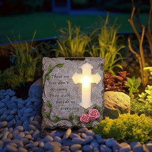 Estilo religioso <span class=keywords><strong>Biblia</strong></span> Cruz Solar jardín luces resina mascota Memorial tumba piedra decoraciones para césped Patio o cementerio - Product Image 2
