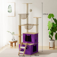 Arbre à chat moderne en carton, multi-niveaux, avec capsule spatiale, lit transparent, condo, griffoir, balles suspendues, grande villa