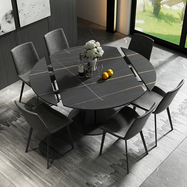 Italian Dining Table Rotating and Retractable Circle Dining Table Multifunctional Expandable Dining Table Set
