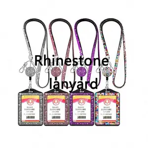 Bling Crystal Lanyard with ID Badge Holder Rhinestone string lanyard for ID Badge/ Phone/ Custom letter Key Chain