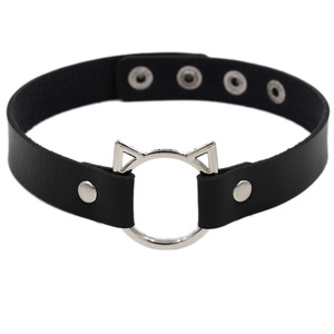 Collier ras du <span class=keywords><strong>cou</strong></span> unisexe en cuir PU, style punk gothique rock, avec clous et motif cœur, pour motard - Product Image 2