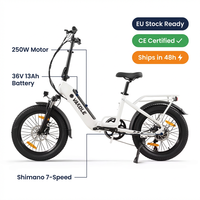 Bicicleta eléctrica plegable Vakole VT4 de 250W y 20 pulgadas con cuadro bajo, 36V 13Ah 468Wh, 7 velocidades, IP54.
