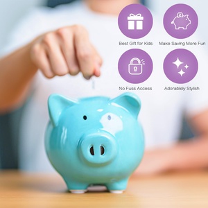 Alcancía de porcelana azul brillante hecha a mano estilo niños típicos al por mayor para ahorrar dinero - Product Image 5