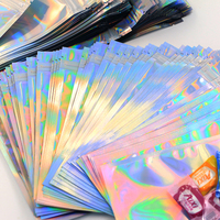 Sacs refermables holographiques à paillettes avec logo personnalisé Minfly, résistants aux odeurs, en mylar plastique, impression numérique, pour chewing-gum et sushi
