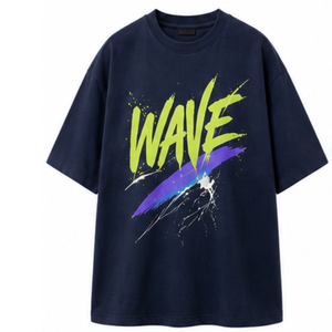<b>Mens</b> Navy Blue Round Neck T Shirt Wave Printed Graphic Tee Soft Breathable Short Sleeve Casual Summer Wear Streetwear - Product Image 1