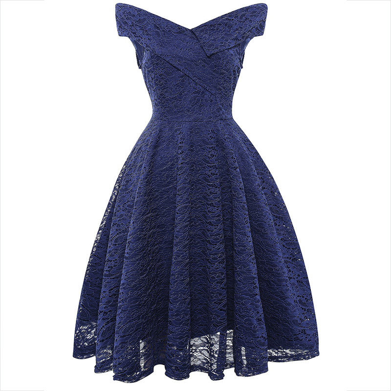 knee length dresses for ladies Worthy Threads Twirly Dress in Navy Stretch Velvet - Blue main image 0