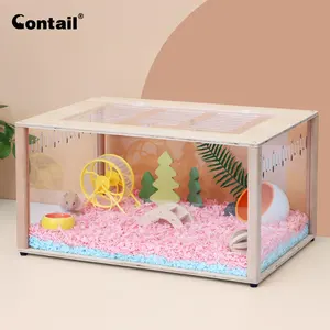 OEM Wooden Acrylic Enclosure Top Open Door Easy to Clean Decor Large Hamster Cage for Syrian Dwarf Hamsters Habitat