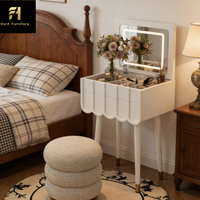 Table de maquillage pliante avec miroir LED, grande capacité de rangement, style minimaliste nordique, haute qualité, multi-compartiments, pour chambre à coucher