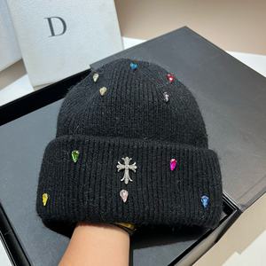 À la mode Paris Croix Lumière De Luxe <span class=keywords><strong>Angora</strong></span> <span class=keywords><strong>Lapin</strong></span> Fourrure Hiver Fuzzy Bonnet Tricoté avec Strass - Product Image 6