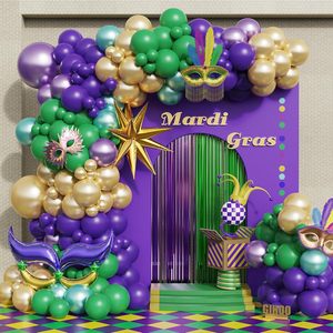 Soporte de telón de fondo portátil para entrada de 10x9 pies, con diseño de puerta de bienvenida de Mardi Gras morado, decoración de pared de tela tensada para fiestas y baby showers - Product Image 2