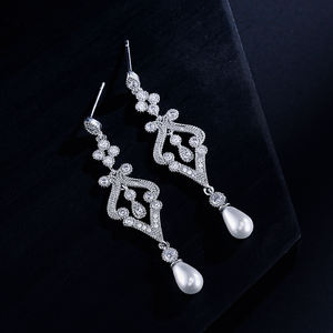 RAKOL EP215 Charming Bride Jewelry Hanging Angle <b>Pearl</b> CZ Wedding Chandelier <b>Earrings</b> - Product Image 5