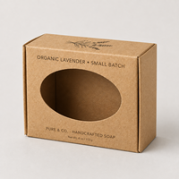 Boîte d'expédition en papier kraft ovale découpée sur mesure avec fenêtre, pour emballage de savon artisanal