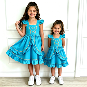Robe de princesse bleu turquoise <span class=keywords><strong>pour</strong></span> filles, manches bouffantes, bordure dorée croisée, <span class=keywords><strong>jupe</strong></span> à volants superposés, robes décontractées <span class=keywords><strong>pour</strong></span> enfants, robes de fête <span class=keywords><strong>pour</strong></span> enfants - Product Image 5