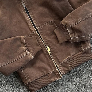 Felpa squadrata da <span class=keywords><strong>uomo</strong></span> di colore marrone su misura con scritta ricamata Vintage spessa pietra pesante con Zip - Product Image 3