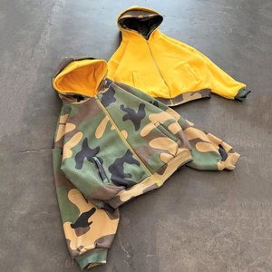 Sudadera con capucha de algodón 100% personalizada, de felpa gruesa, reversible, con cremallera, camuflaje, doble capa, estilo urbano, oversize para <span class=keywords><strong>hombre</strong></span> - Product Image 1