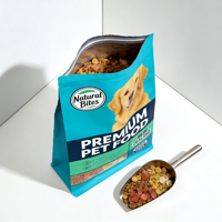 Sachet d'emballage alimentaire pour animaux de compagnie à fond plat, imprimé sur mesure, à 8 soudures latérales, en feuille d'aluminium, pochette verticale refermable à fermeture éclair pour aliments secs pour chiens et chats, vente en gros