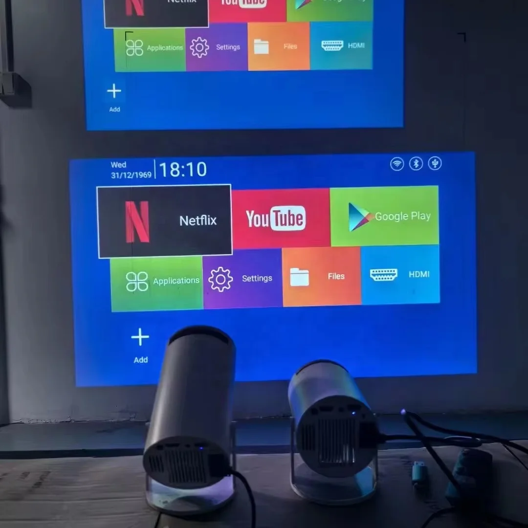 Projetor inteligente hy300 pro, projetor automático com gráfico, mini projetor de cinema doméstico, android, lcd, 4k, atualização hy300