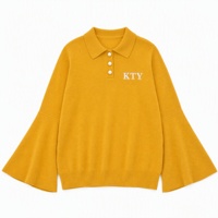 Pull en maille personnalisé pour femme grande taille, col polo, manches cloche, avec lettres brodées, style grec