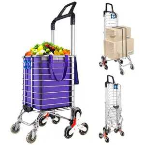 Chariot à bagages pliable double personnalisé Chariot à bagages à main Chariots Chariot pliable Sacs à roulettes Épicerie en plein air OEM 100 pièces