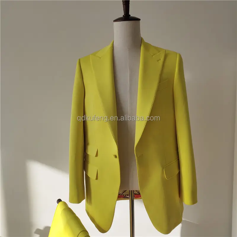 stretch yellow neoprene bespoke tailor suit jacket with pants for man men casual suit