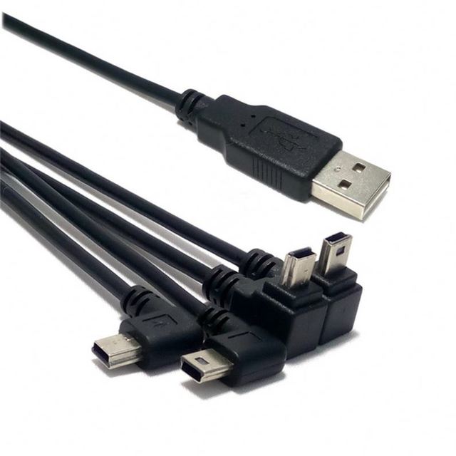 90 Degree Angle USB 2.0 AM Mini 5 Pin Male Micro-USB Cable 0.25m Braid Shielding Barcode Scanner Camera Printer Computer Car PVC