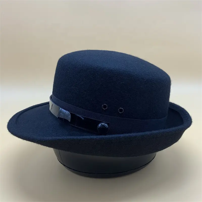 Touca de feltro feminina personalizada, chapéu de lã uniforme de segurança do cinto preto para mulheres
