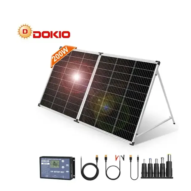 DOKIO Europe USA Warehouse Free Shipping 200W Portable Foldable Solar Panels Waterproof Solar SystemKit for Camping/Home/RV