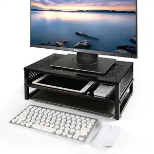 Soporte de monitor de 2 niveles personalizado Soporte organizador de escritorio de metal con ventosa antideslizante