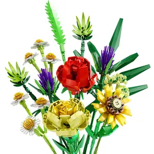Großhandel Sonnenblumen strauß Block Ornament 3D Pflanze DIY Montage Spielzeug Mädchen Geschenke Blume Blumen block Spielzeug Diy Bouquet Bricks Kit