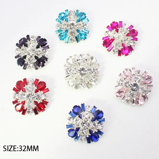 5 Stks/zak Vierkante 32Mm Bloem Kristal Diamant Gesp Handgemaakte Diy Jas Kleding Sieraden Accessoires