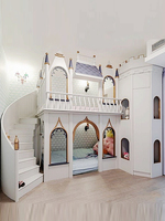 Lit superposé de princesse de style européen avec base secrète pour chambre de garçons, lit à deux étages avec escalier en colimaçon