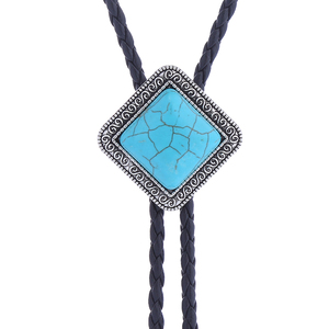 Vente directe usine : Collier pendentif en métal losange, style western <span class=keywords><strong>cowboy</strong></span>, mode sud-ouest, <span class=keywords><strong>cravate</strong></span> bolo en cuir et turquoise - Product Image 1