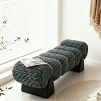 Banc de style médiéval à motif ondulé, banc de bout de lit, tabouret de rangement pour chaussures, banc long en tissu rayé avec base en bois massif, banc de loisirs