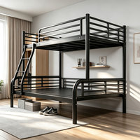 Lit superposé double en métal noir et blanc, lit en fer pour enfants, gain de place, stable, anti-insectes, pour appartement familial, école