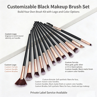 Lot de 12 pinceaux de maquillage pour outils de beauté, or champagne, noir, argent, poudre, fard à paupières, avec différentes formes de pinceaux