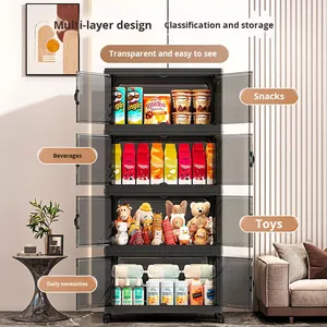 Armario de Almacenamiento Plegable de Plástico, Sin Instalación, Organizador de 3 Niveles con Puertas y Ruedas, Estantería para Juguetes y Libros, Venta al Por Mayor - Product Image 3