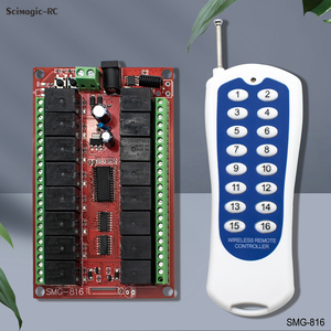 Contrôleur de relais sans fil 433 MHz 16 canaux DC 12V/24V Récepteur + 16 boutons <span class=keywords><strong>émetteur</strong></span>s pour l'éclairage intelligent de la maison, le contrôle du moteur de portail - Product Image 1