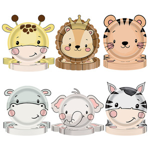 Assiettes en papier Yunik Jungle Animal 7-9 pouces, vaisselle ronde de fête d'anniversaire à thème dessin animé pour enfants, 60-80 pièces - Product Image 1