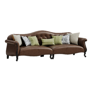 Sofá de Madera Maciza Estilo Americano, Diseño Recto, Cuero de Primera Calidad con Acabado Encerado, Sofá Antiguo de 3 Plazas para Sala de Estar o Villa - Product Image 3