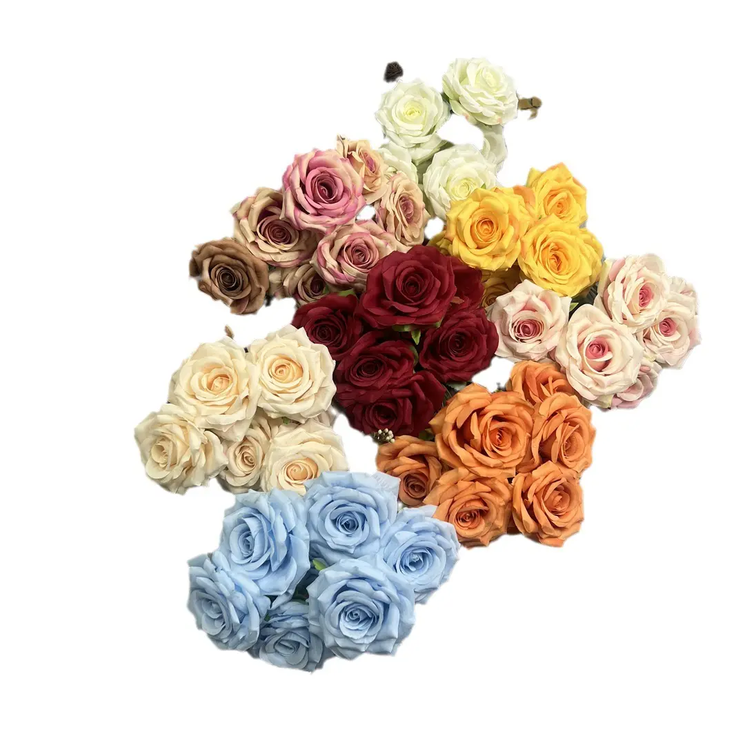 Artificial Flower Customized Best seller bushes artificial flowers rose bouquet Competitive cheap price 7 heads six leaf silk ro