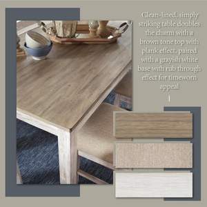 Ensemble de table à manger de style campagnard, 7 pièces, table rectangulaire en bois, chaises à dossier en échelle, finition blanc et brun clair |   Chic côtier - Product Image 4