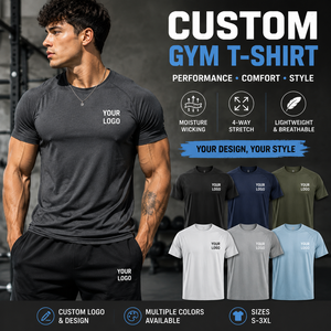 T-shirt de sport personnalisé pour homme, entraînement de performance, fitness, tissu respirant, évacuation de l'humidité, extensible dans 4 directions, vêtements de sport légers - Product Image 1