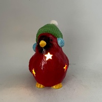 Oiseau rouge en céramique peint à la main éclairé par LED pour la décoration de vacances