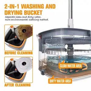 ممسحة سهلة الضغط تنظيف و فصل الأوساخ من المياه ذاتية الغسل مزدوجة المستخدمة 360 درجة ممسحة تنظيف مع دلو ممسحة تنظيف