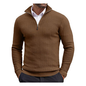Pull-over à manches longues pour hommes, coupe ajustée, fermeture éclair, léger, respirant, tricots, col montant, logo imprimé sur le devant, hiver - Product Image 2